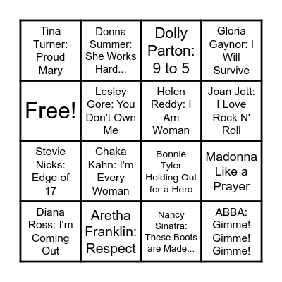 Music Bingo - Strong Women Bingo Card