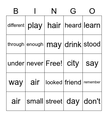 Untitled Bingo Card