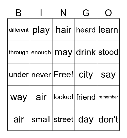 Untitled Bingo Card
