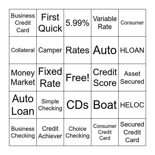 FIRST FINANCIAL BANK BINGO Card