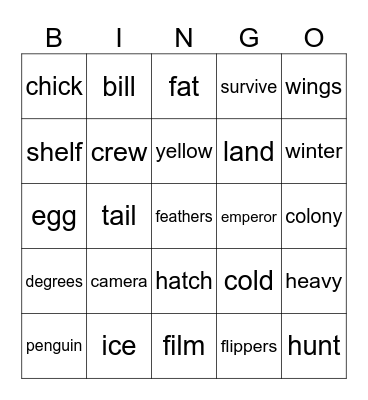 Penguin Bingo Card
