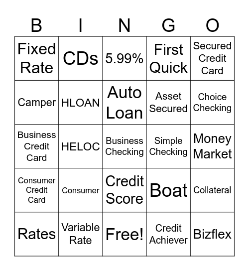 FIRST FINANCIAL BINGO Card