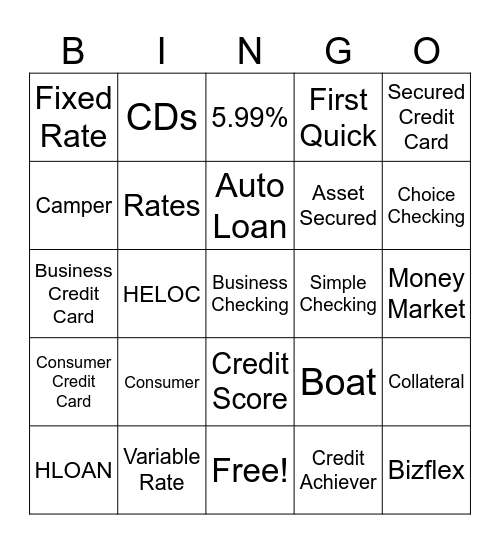 FIRST FINANCIAL BINGO Card