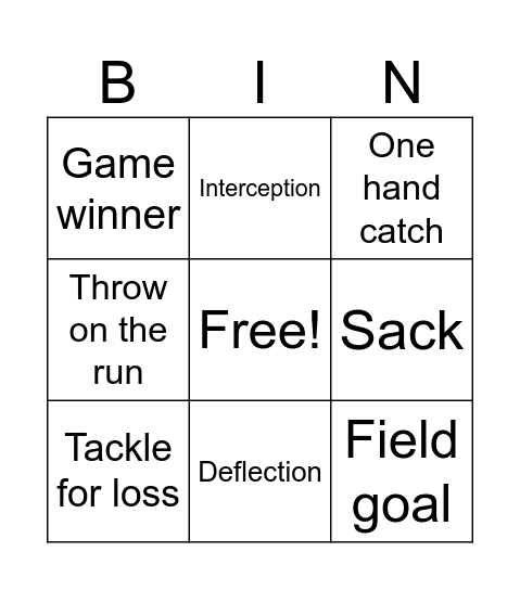 NFL Highlights Bingo Card