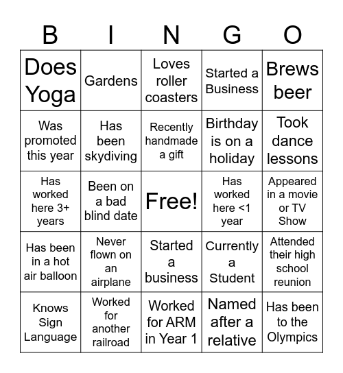 RM Teammate Bingo Card