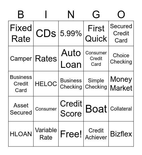 FIRST FINANCIAL BINGO Card