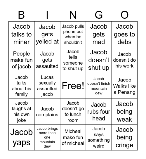 Jacob Bingo Card