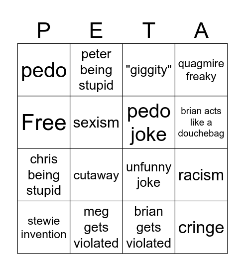 Family Guy Bingo Card