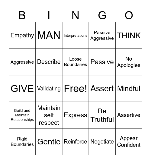 Interpersonal Effectiveness Bingo Card
