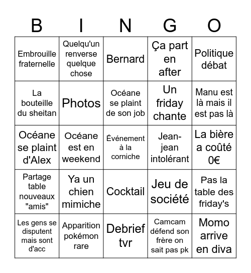 Bingo corniche Bingo Card