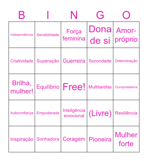 Dia das Mulheres Boticam Bingo Card