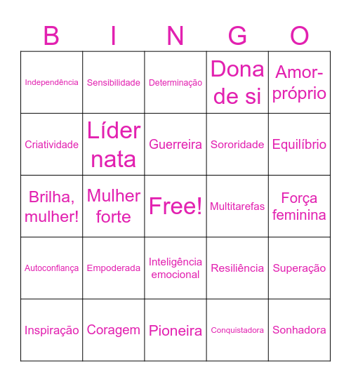 Dia das Mulheres Boticam Bingo Card