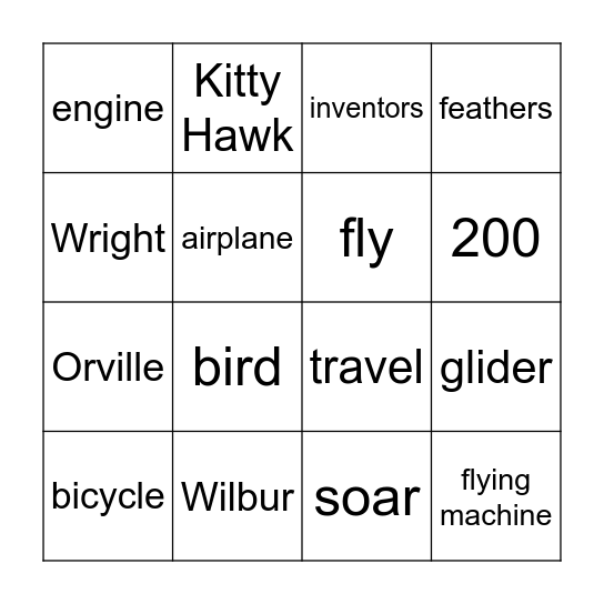 The Wright Brothers Bingo Card
