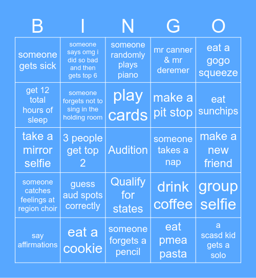 Region choir bingo! Bingo Card