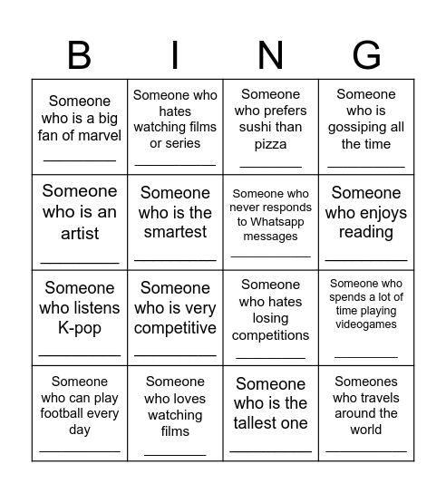 My course Bingo Card