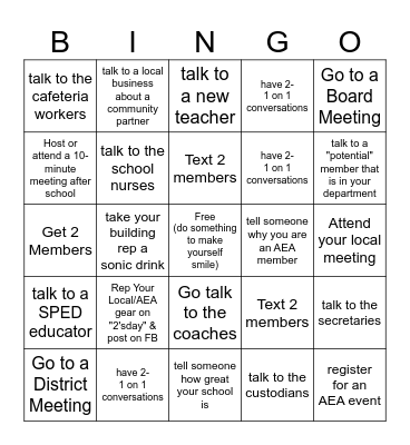 2 and You Bingo Card