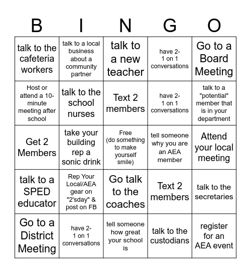 2 and You Bingo Card