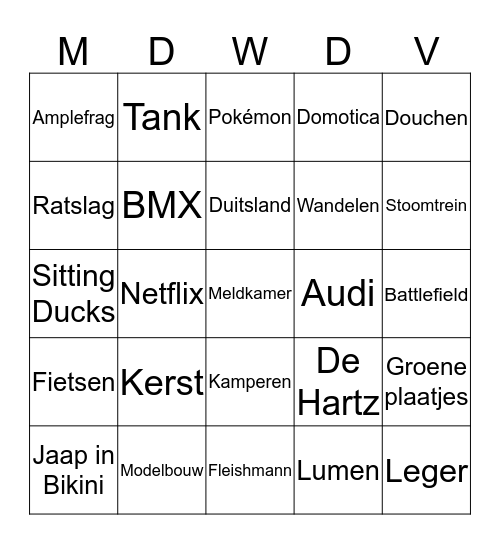 Minidorp Bingo Card