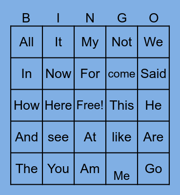 Sight Words Bingo Card
