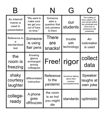 Professional Development Bingo Card
