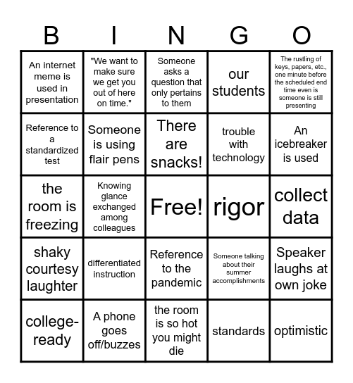 Professional Development Bingo Card