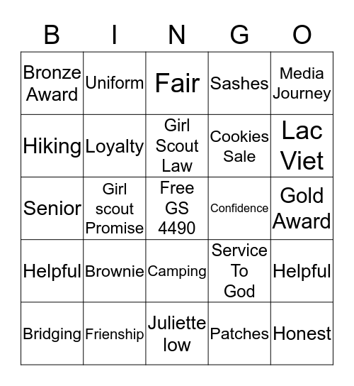 Girl Scout 4490 Bingo Card