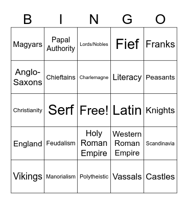 Early Middle Ages Jingo Bingo Card
