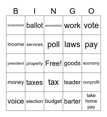 Economics Bingo Card