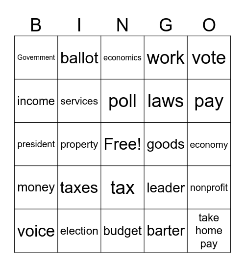 Economics Bingo Card