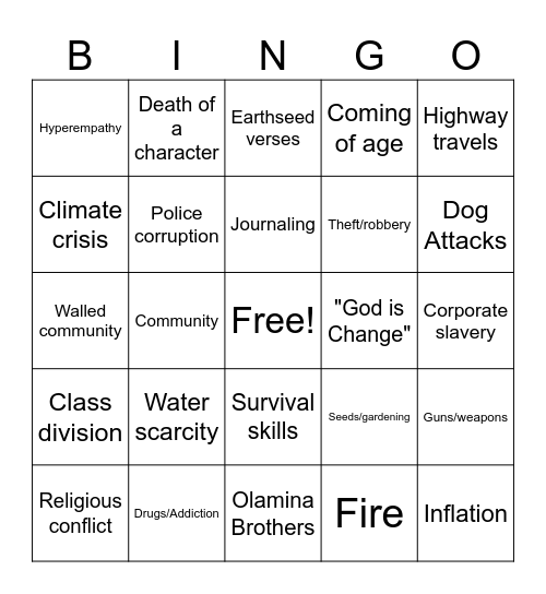 Parable Bingo Card
