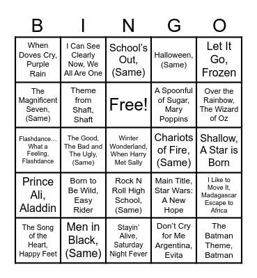 Songs from the Movies Bingo Card