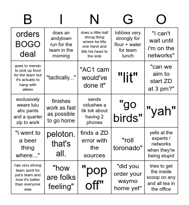 take a shot when cam does / says: Bingo Card