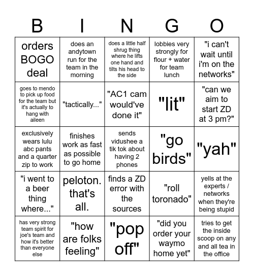 take a shot when cam does / says: Bingo Card
