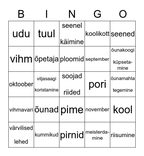 Sügisbingo Card
