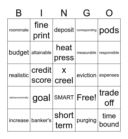 budget and financial literacy Bingo Card