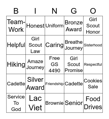 Girl Scout 4490 Bingo Card