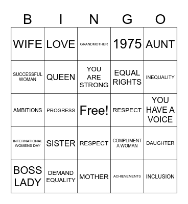 International Women's Day Bingo Card