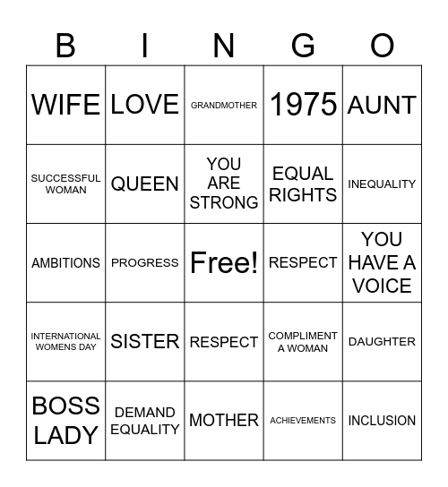 International Women's Day Bingo Card