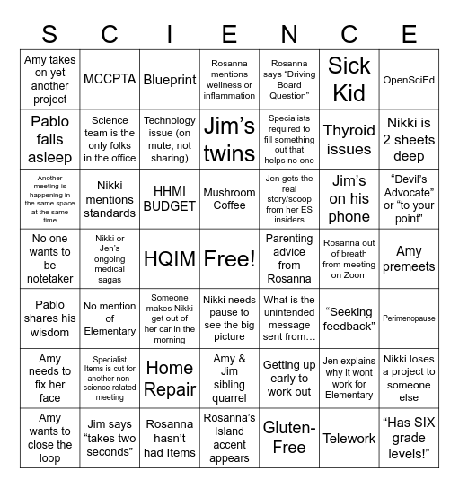 PK-12 Science Team Bingo Card