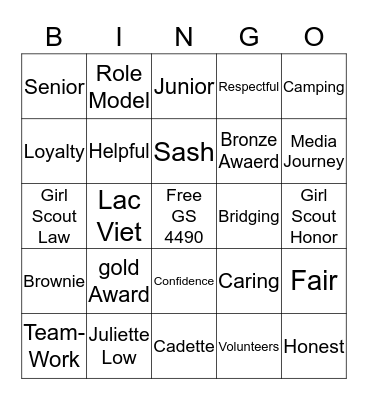 Girl Scout 4490 Bingo Card