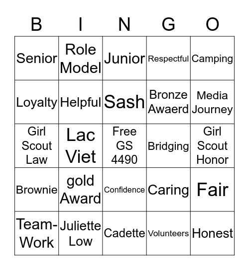 Girl Scout 4490 Bingo Card