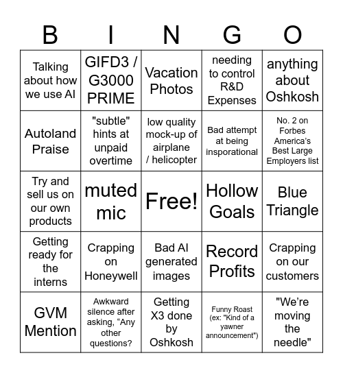 All Hands Bingo Card