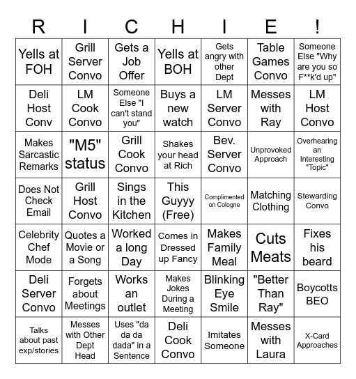 RICHIE Bingo Card