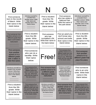 JH Festival Bingo Card