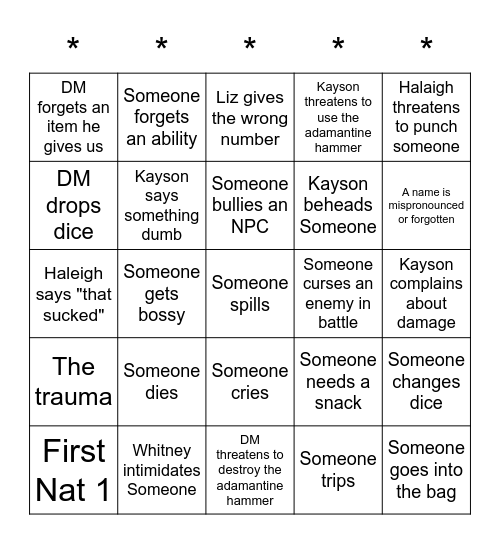 D&D Bingo Card