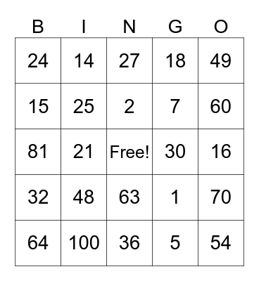 Multiplication BINGO Card