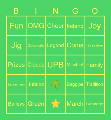 2025 St. Patty's Bingo Card