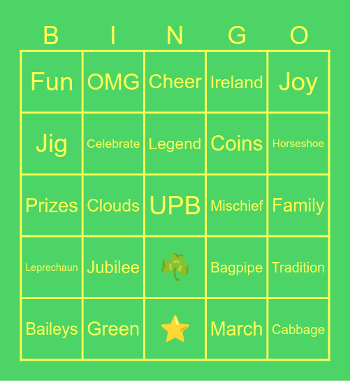 2025 St. Patty's Bingo Card