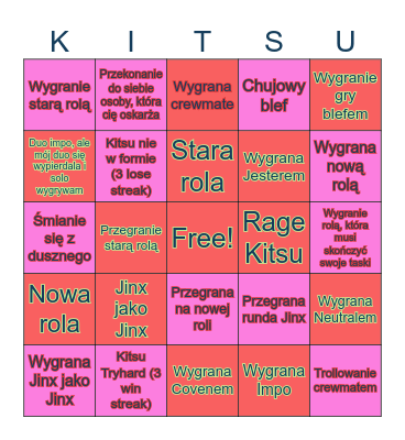 Kitsu: Among us (marzec) Bingo Card