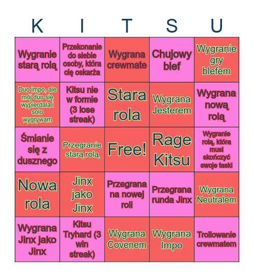 Kitsu: Among us (marzec) Bingo Card